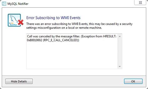 error subscribing to wmi events